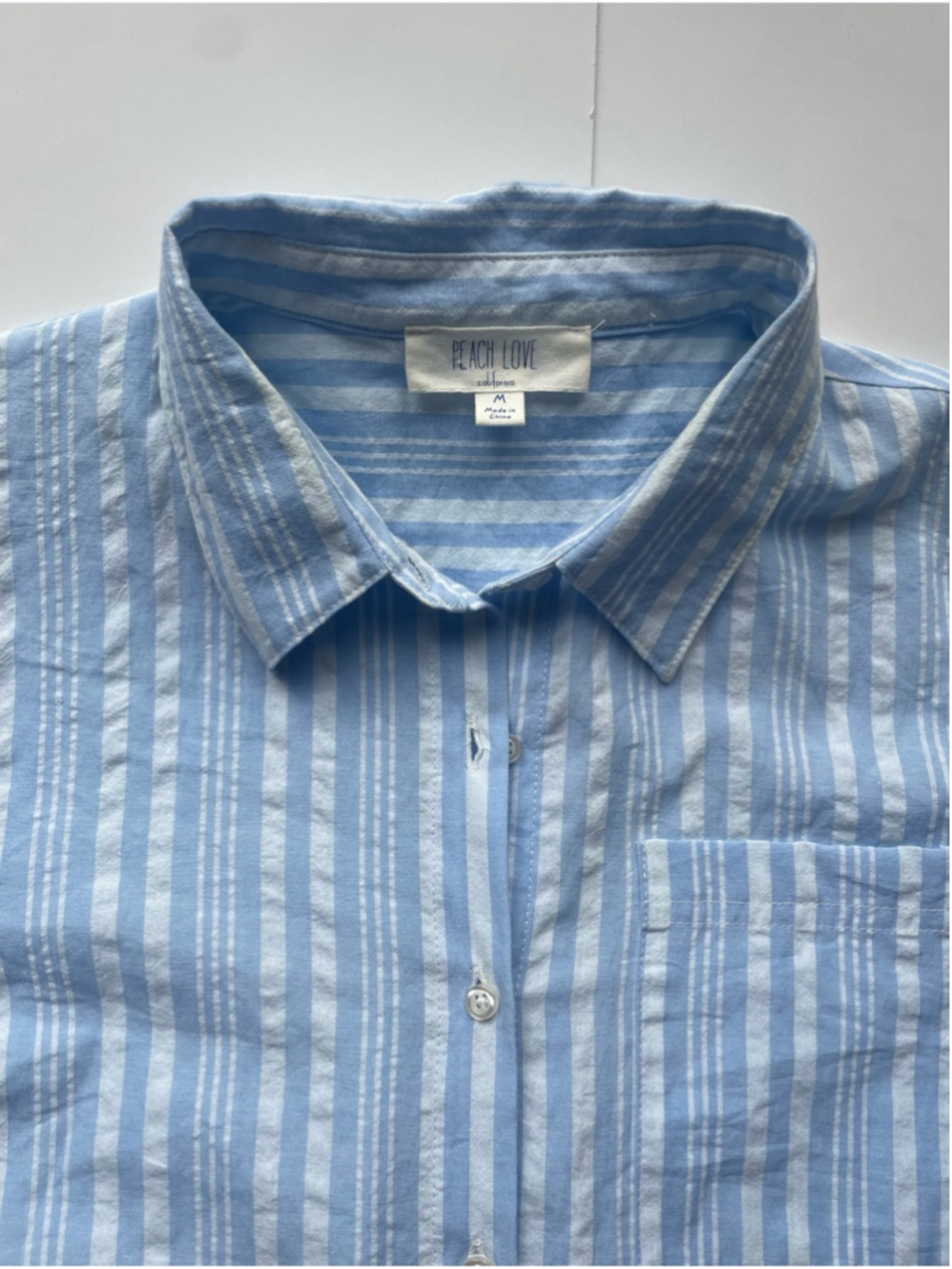 Peach Love California Blue White Stripe Shirt Dress Medium - Picture 3 of 7